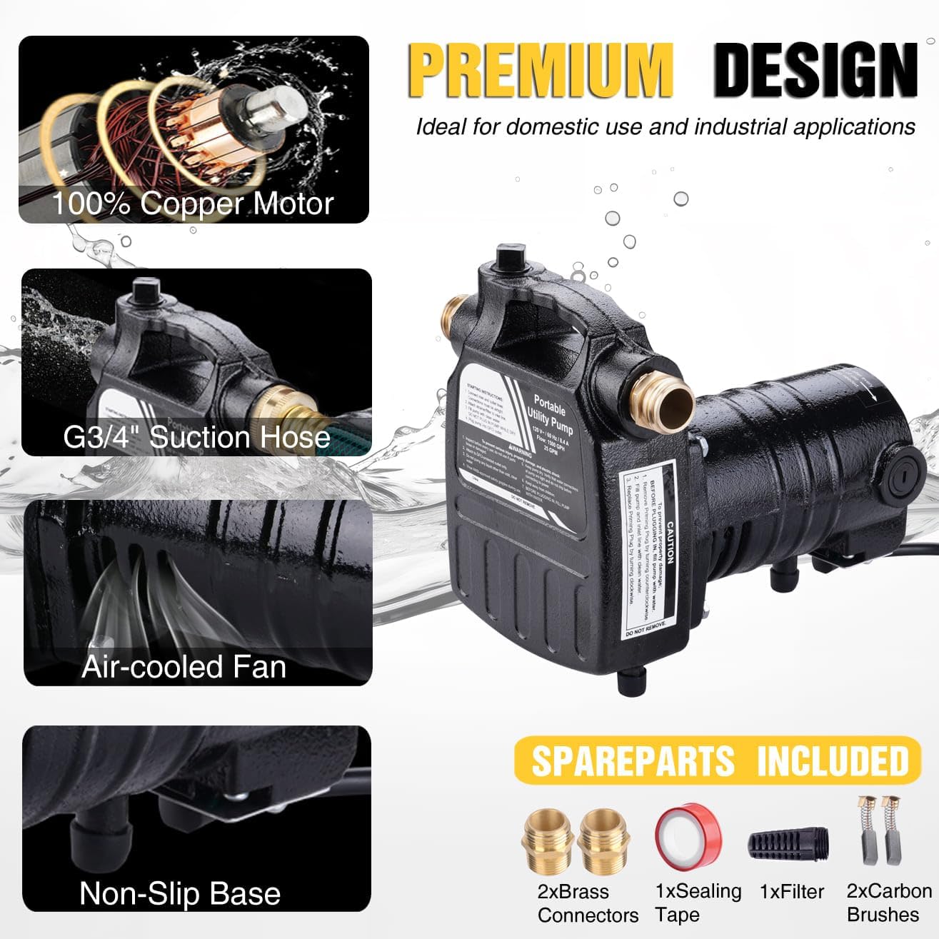 Water Transfer Pump, 115V 1/10HP 330GPH Electric Utility Water Pump with 6ft Water Hose Kit, Portable Small Water Pump For Pool Draining, Removing Water From Rain Barrel, Aquariums, etc.