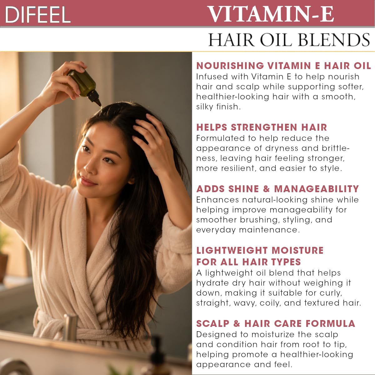 Difeel Vitamin E Hair Oil Blend - Travel Size 2.5 oz.