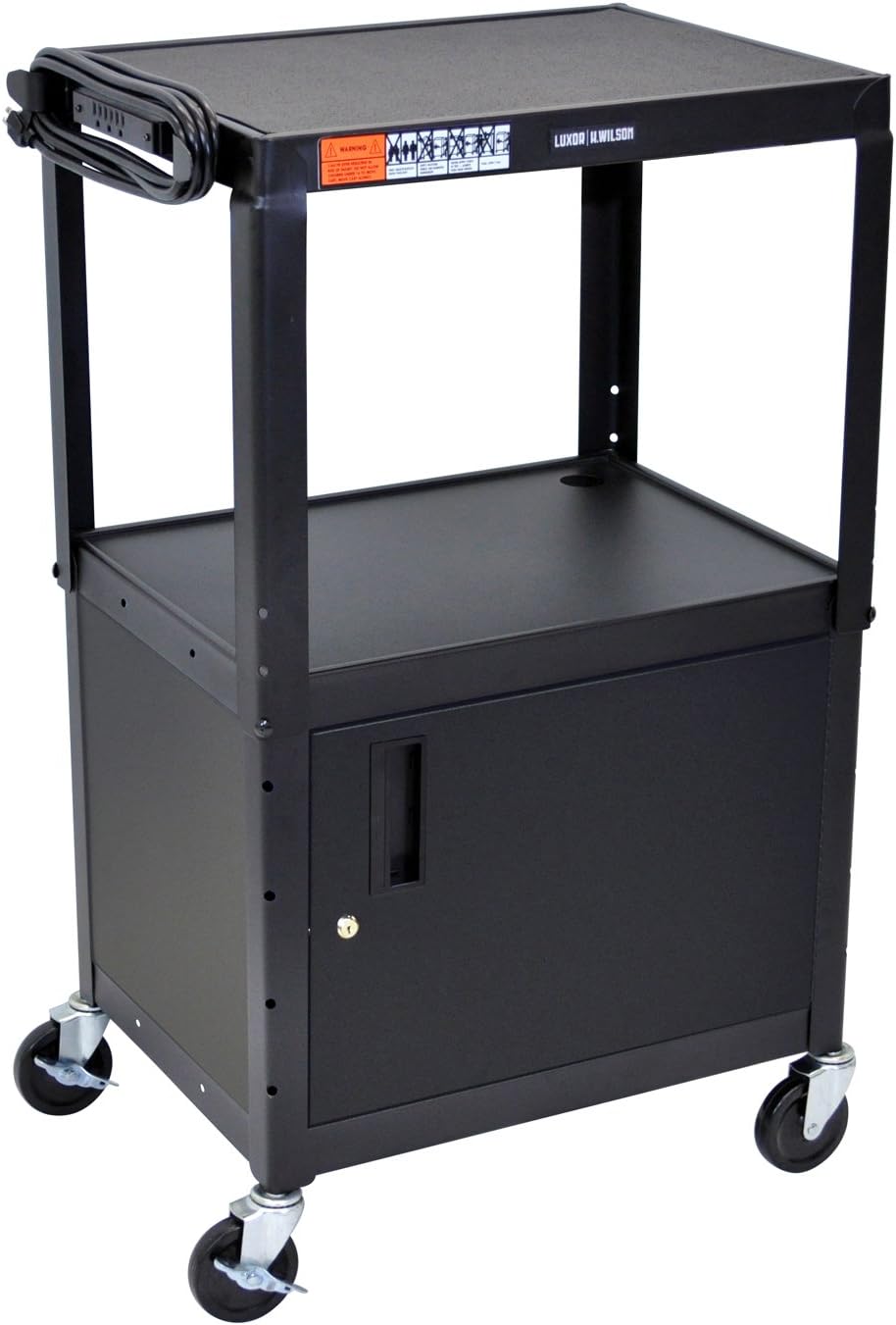 Luxor Multipurpose Adjustable Height Steel A/V Utility Cart with Cabinet - Black