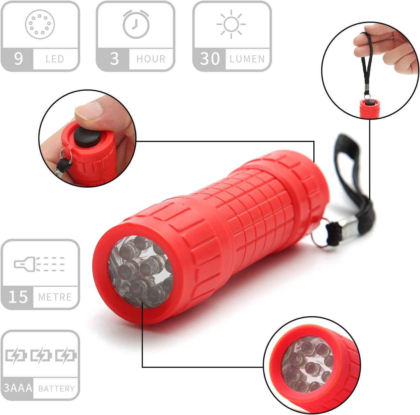 Whaply 30-Pack Small Mini Flashlight Set, 5 Colors, 9-LED Handheld Flashlight with Lanyard