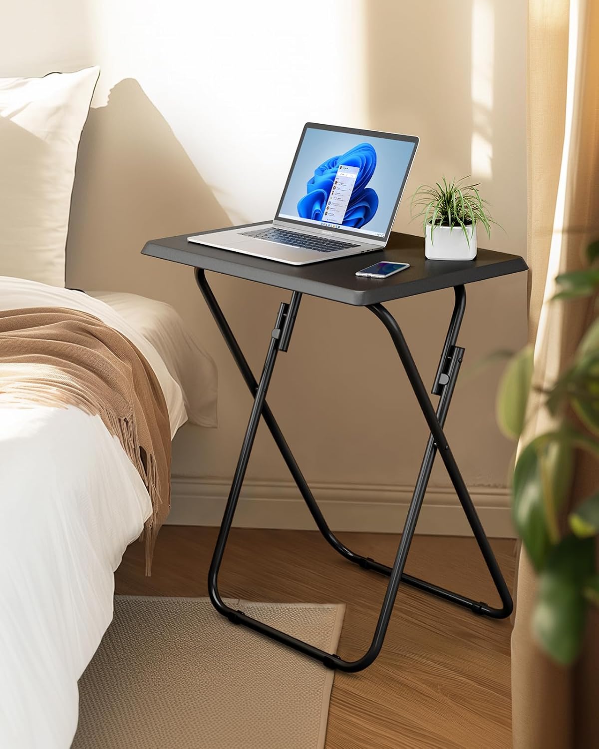 HUANUO Folding TV Tray with No Assembly Required, Black