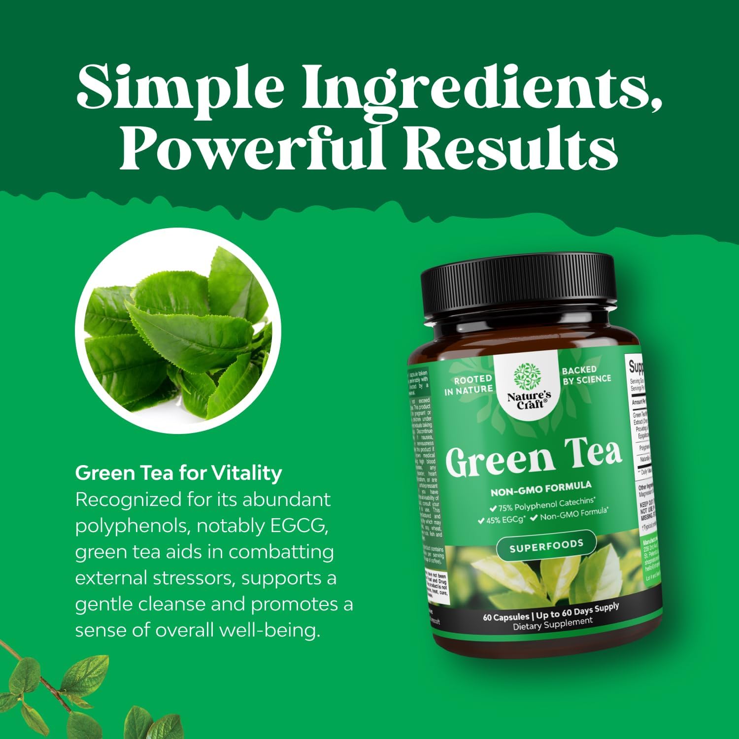 Green Tea Extract Capsules - 500mg Pure Leaf Green Tea Caffeine Supplement - EGCG