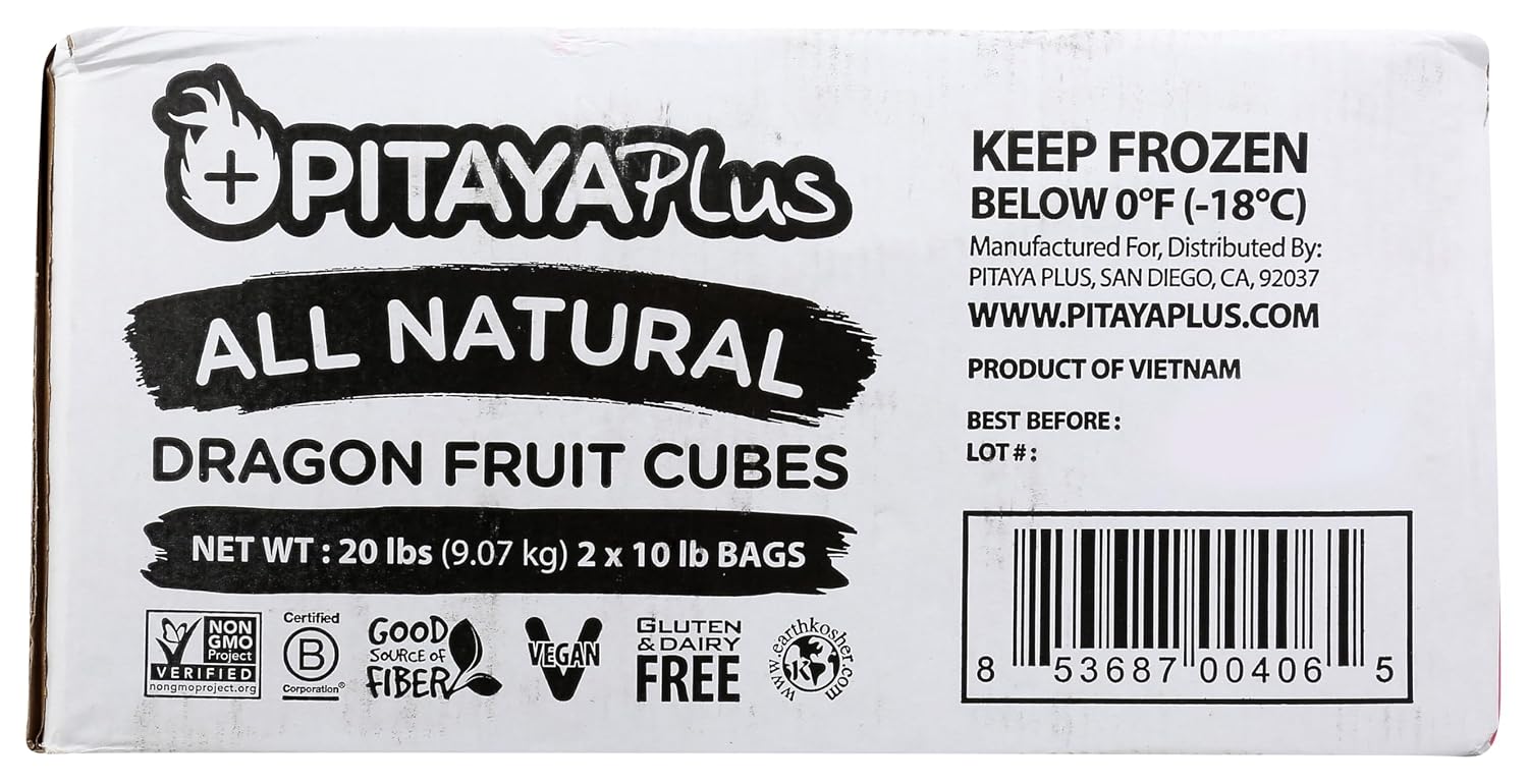 Pitaya Foods Individually Quick Frozen (IQF) Dragon Fruit Cubes 20 lb Bulk – Tropical Superfood for Smoothies & Smoothie Bowls