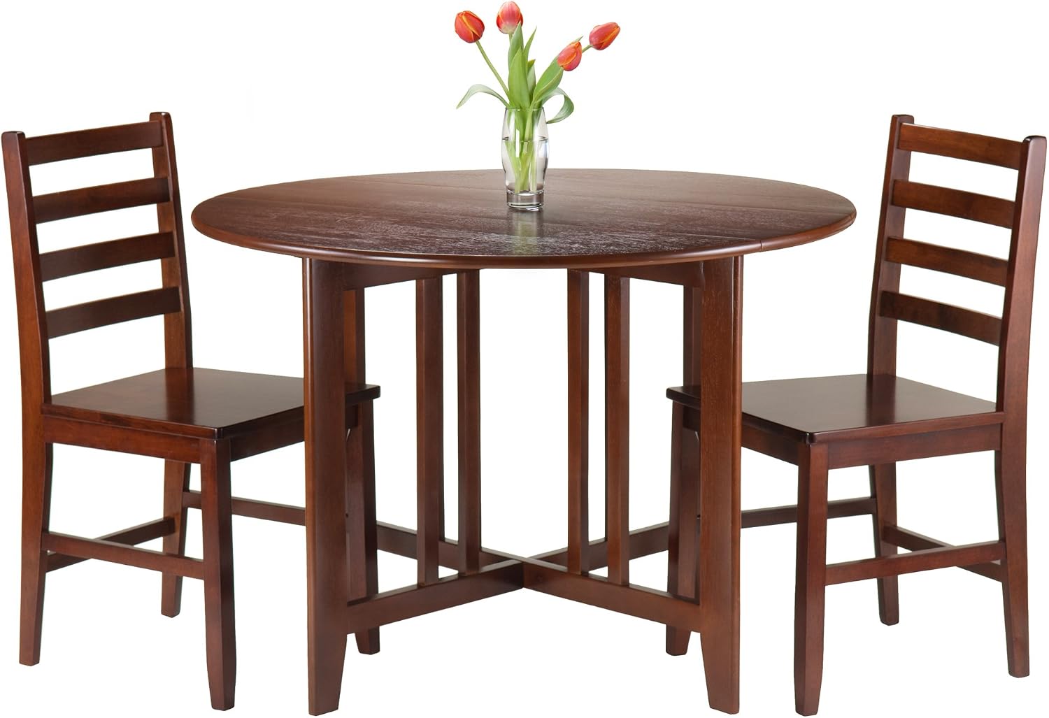 Winsome Alamo 3-Pc Double Drop Leaf Dining Table with 2 Ladder Back Chairs, Walnut