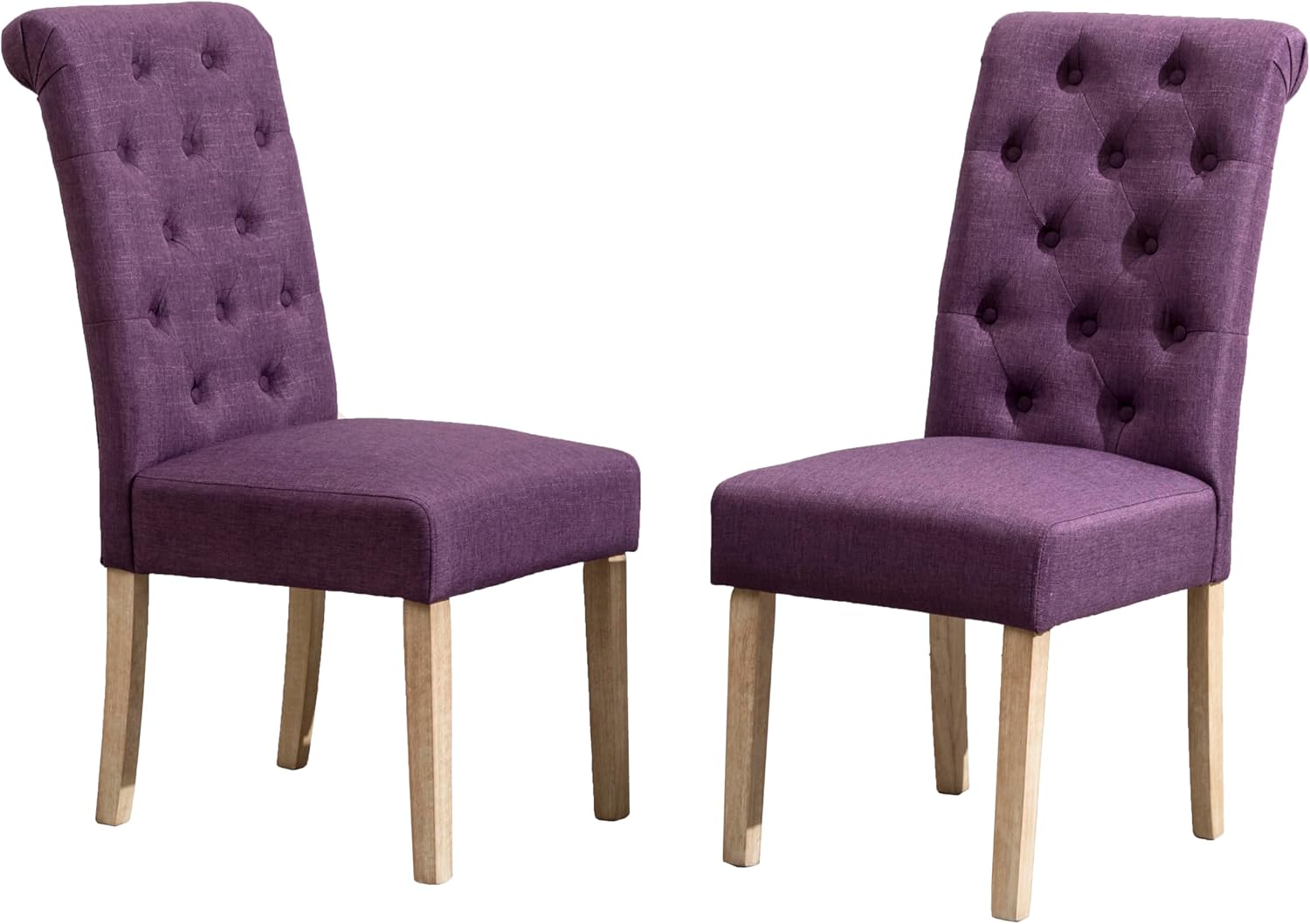 Roundhill Furniture Habit Solid Wood Tufted Parsons Dining Chair (Set of 2), Tan