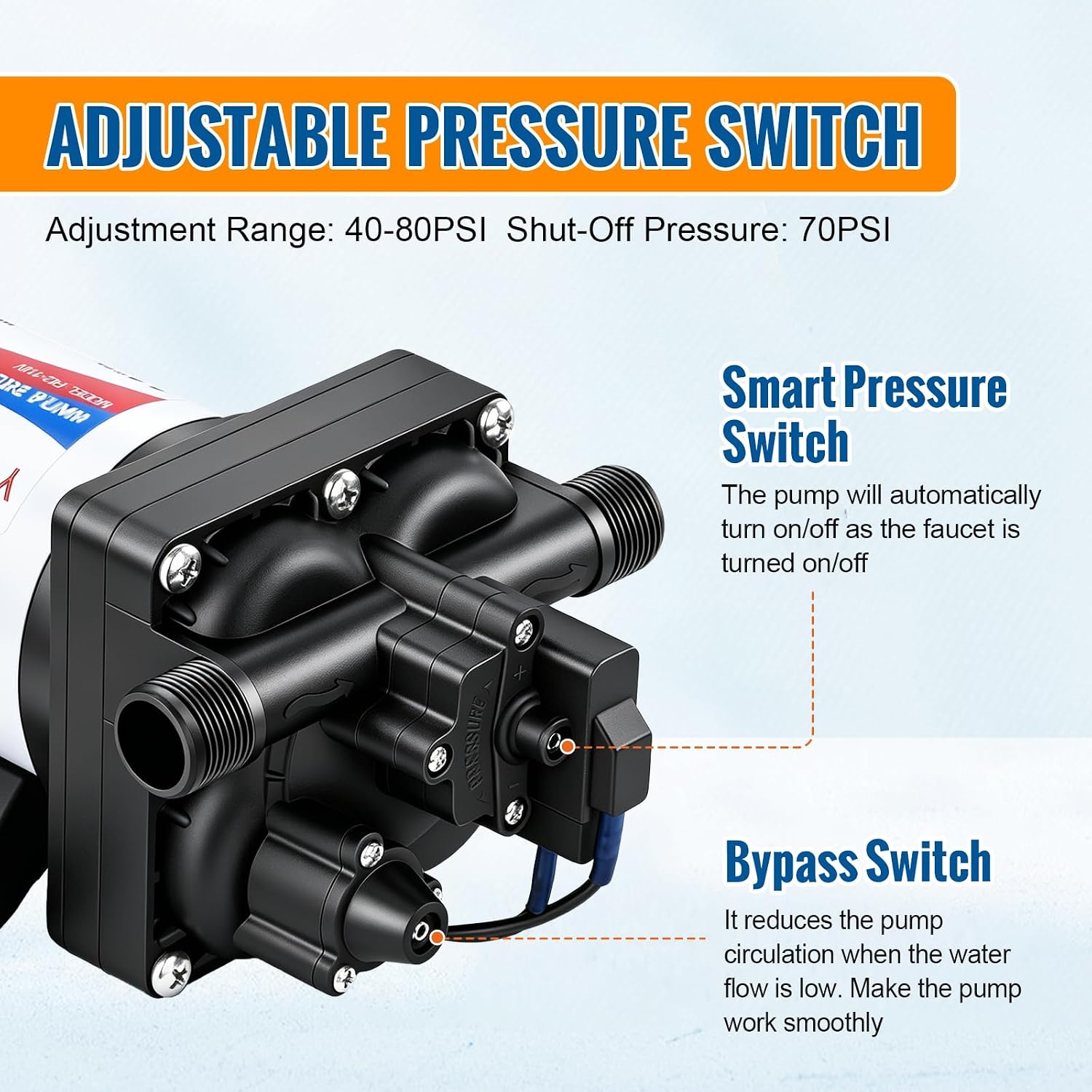 YOUNGTREE 55-Series 110V AC Fresh Water Diaphragm Pump 7GPM 70PSI 110volt 5-Chamber Water Pressure Washdown Pump On Demand with Pressure Switch for Irrigating, Home, Sprinkler, RV, Marine