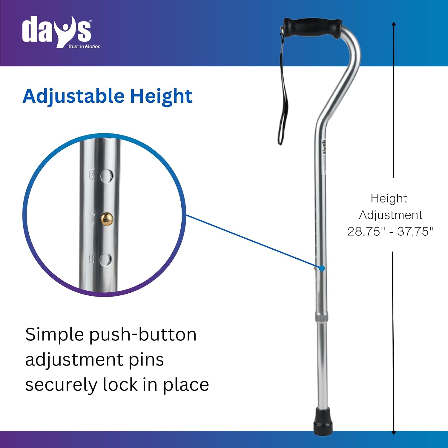 Days Standard Bariatric Offset Cane, Bariatric Cane with Rubber Tip, Heavy Duty Walking Cane for Weight Bearing, Limited Mobility Aid for Elderly, Tall & Heavy Adults, Silver with Black Handle