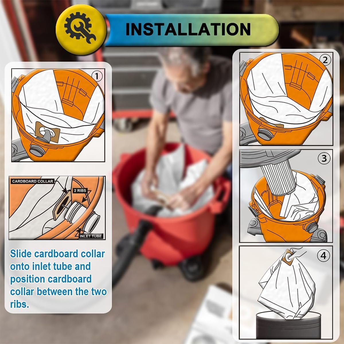 5 Pack VF3502 Replacement for Rigid Shop Vac Bags Size A, Part# 23743