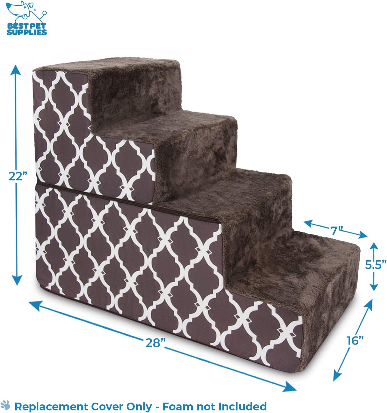 Best Pet Supplies Non-Slip Foam Dog Stair & Pet Ramp, Balanced Indoor Step Support - Foldable Stair, Ash Gray Linen,3-Step