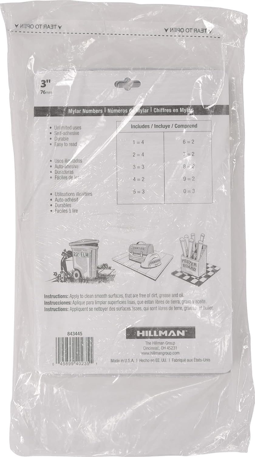 Hillman Reflective Adhesive Mailbox Number Pack, 3", Black and White 843445 | Square-cut vinyl, Self-adhesive reflective numbers for mailboxes, doors