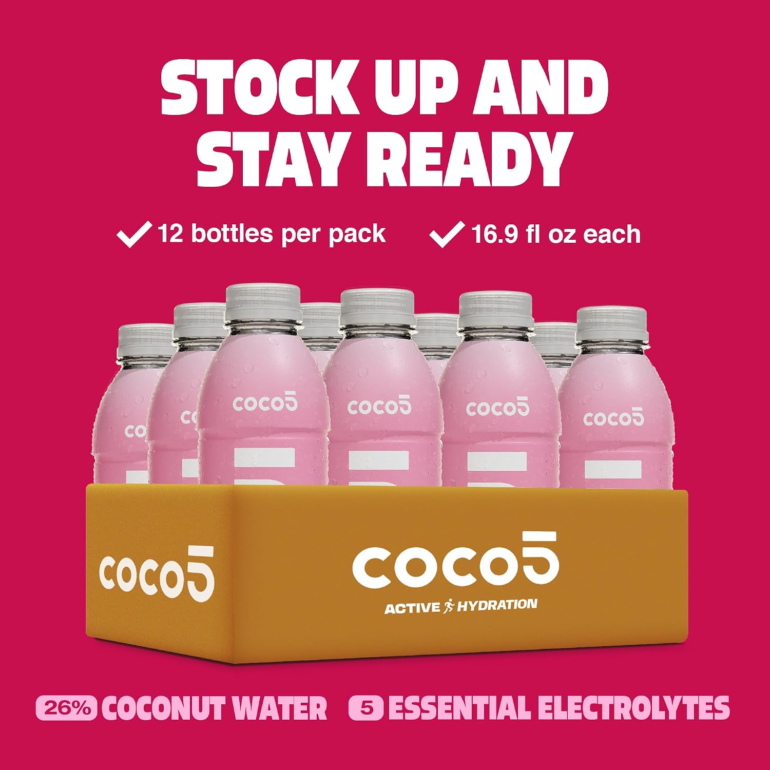 Coco5 Original Coconut Water Natural Electrolyte Sports Drink, 12 Pack | Active hydration. Low sugar, nothing artificial. Potassium, sodium, magnesium, calcium, chloride. 8 real ingredients.