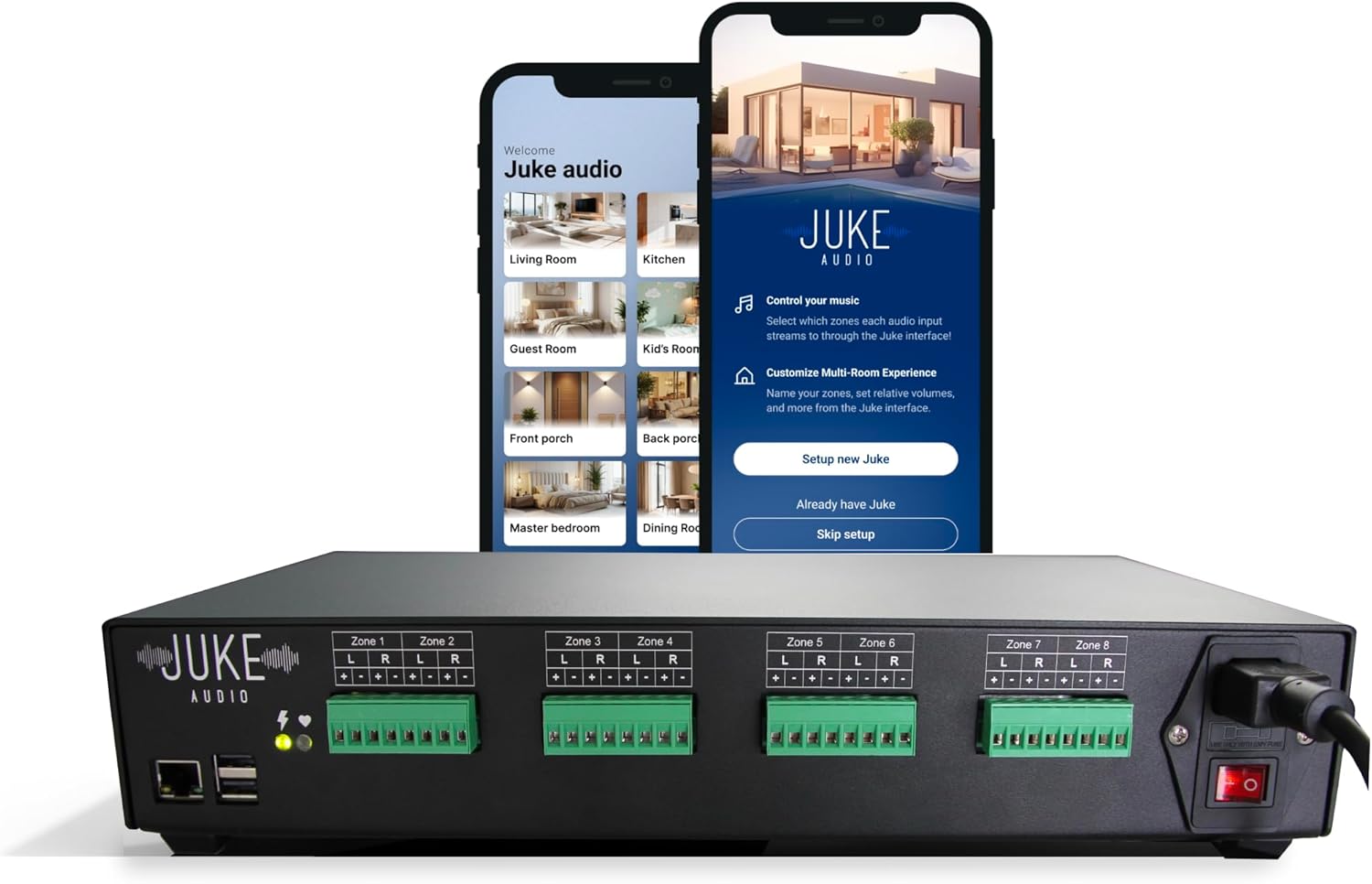 Juke-8: 8 Zone Multi-Room Amplifier | Built-in Music Streaming & Wireless App Control | Supports 8 Audio Sources Simultaneously | Whole Home Audio