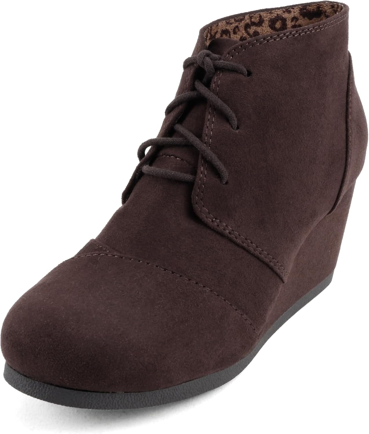 Soda “REX” ~ Women Lace Up Rounded Toe Low Wedge Ankle Bootie