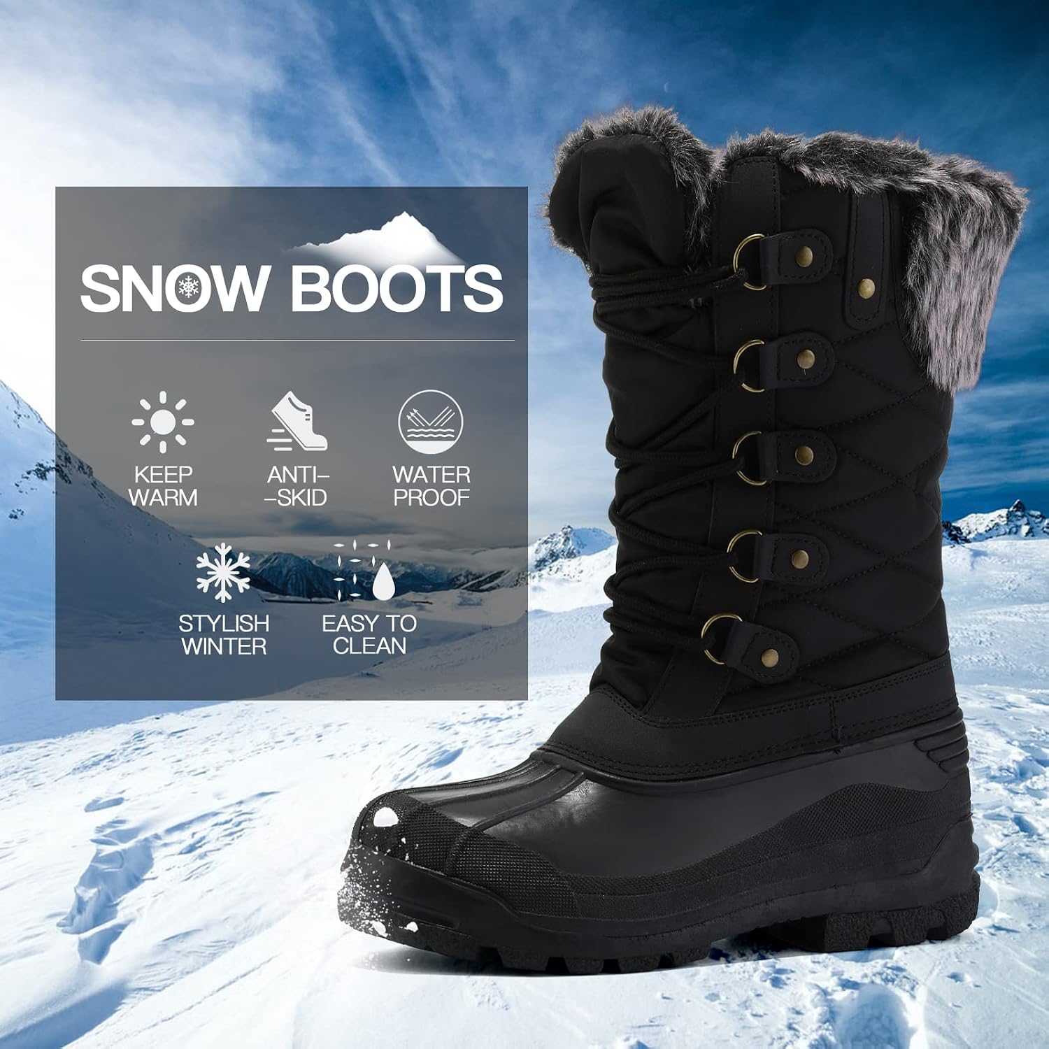 mysoft Women's Snow Boots Waterproof Mid-Calf Winter Boots