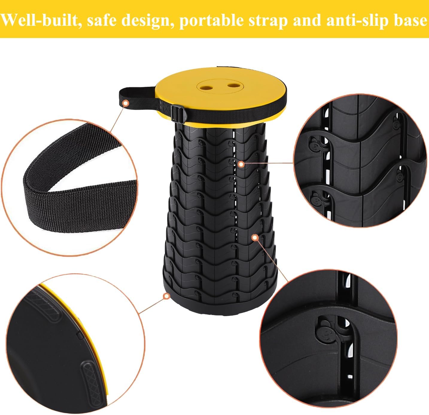Fishboy Collapsible Stool for Adults, Portable Folding Camping Seat, 400lbs