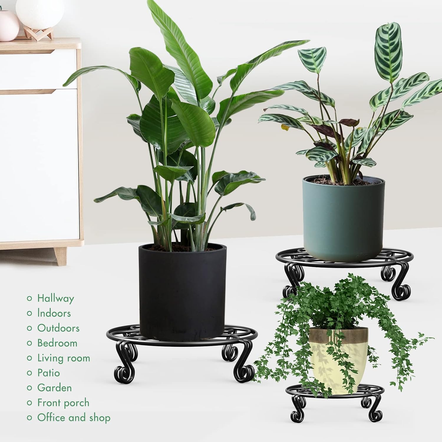 Yimobra 2 Pack Plant Stand for Flower Pot Heavy Duty Potted Holder Indoor Outdoor Metal Rustproof Iron Garden Container Round Supports Rack for