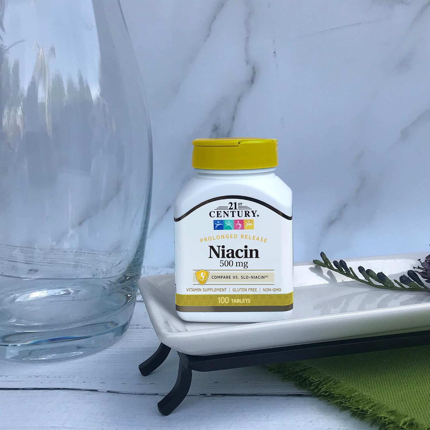 21st Century Niacin 500mg Prolonged Release Tablets, Vitamin B3, 100ct | Vitamin B3 Niacin 500 mg, Energy Metabolism, Heart & Nervous System Support, Prolonged-Release Formula, Non-GMO, Gluten Free