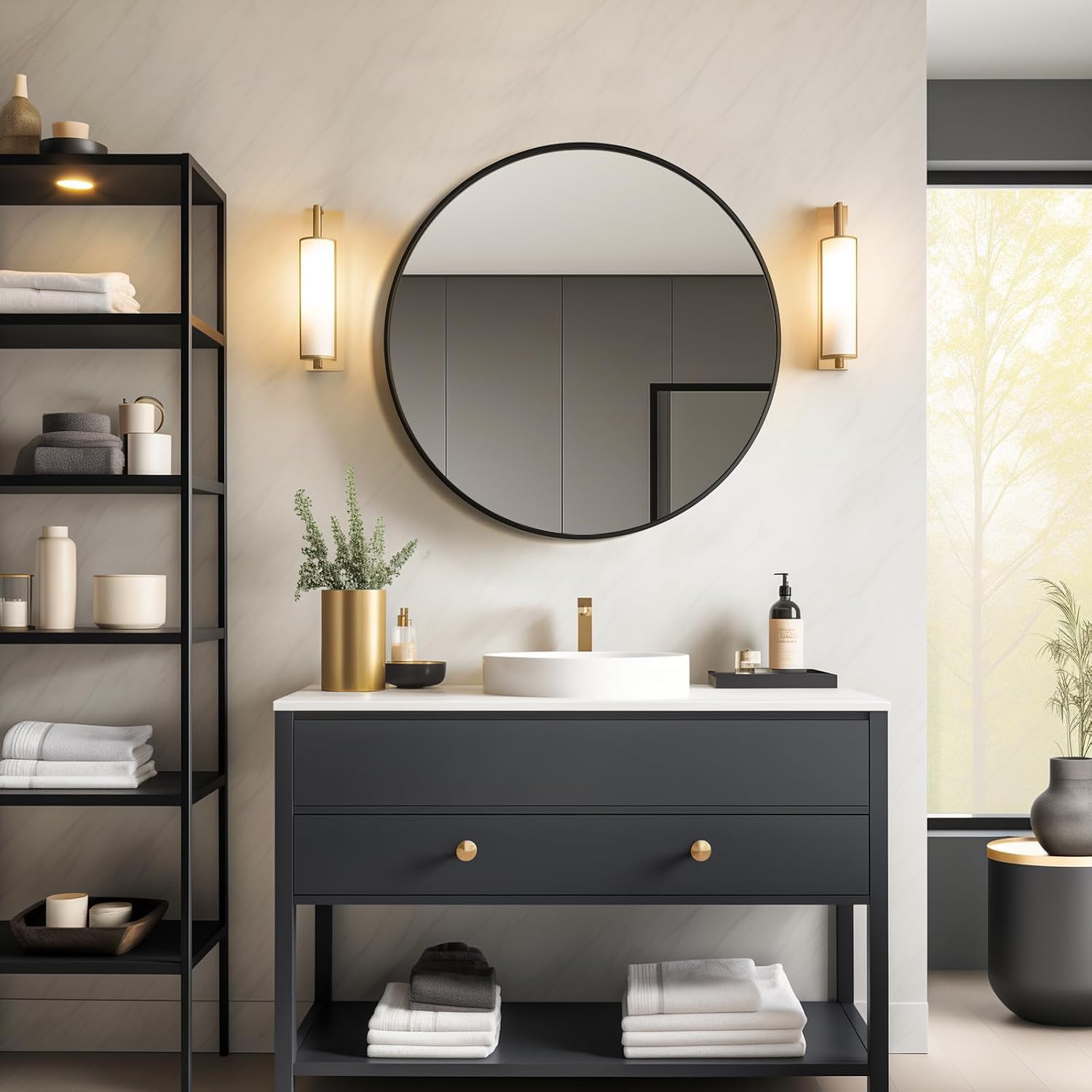 USHOWER Frameless Round Bathroom Mirror 24"