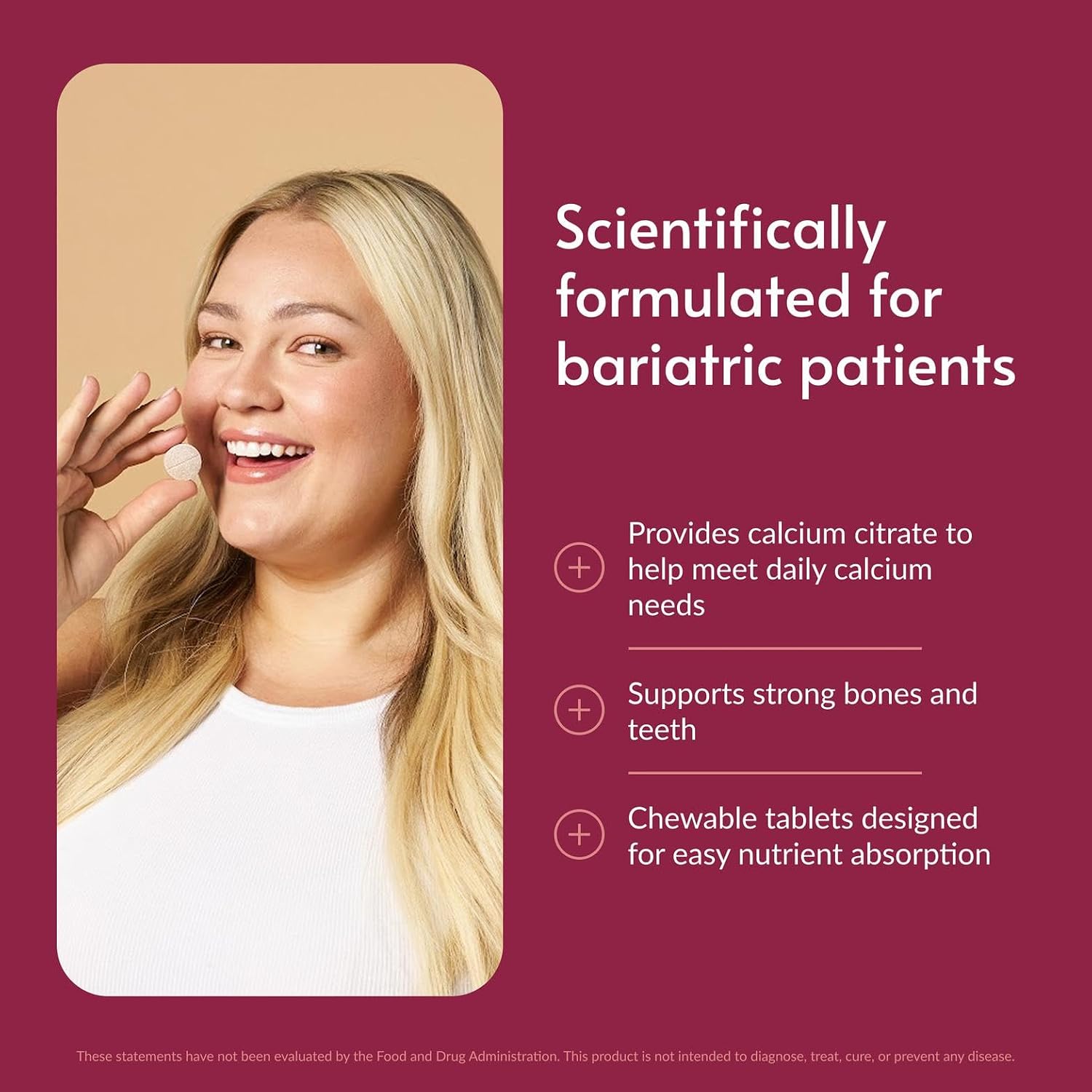 Bariatric Advantage Calcium Citrate Chewable 500 mg - for Bariatric Surgery Patients - High-Potency, Easy-Digest Tablets - Calcium Citrate - Bone Strength Supplements* - 90 Count - Wild Cherry