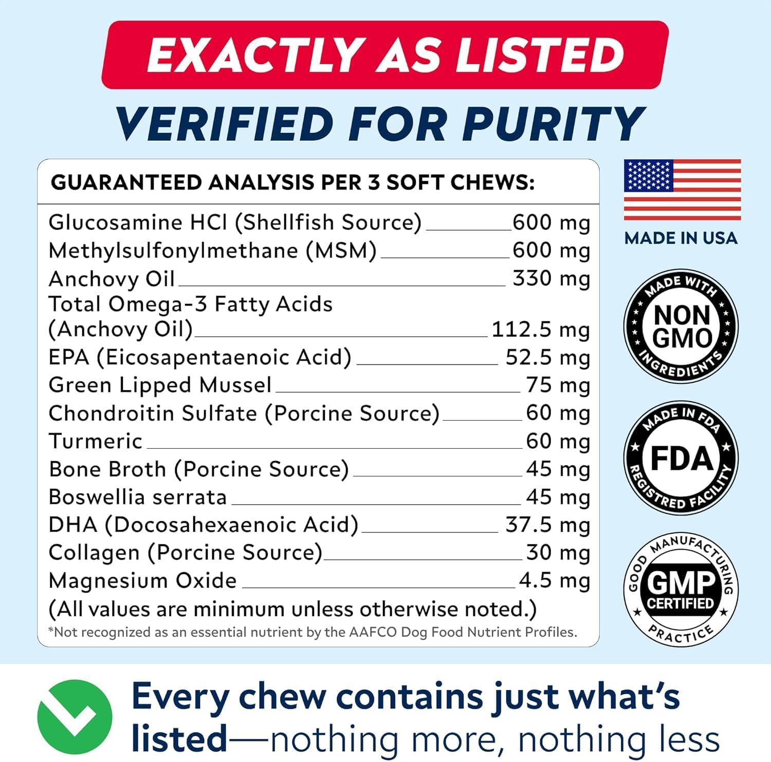 Advanced Glucosamine for Dogs, Chondroitin & MSM Hip Joint Supplement Chews
