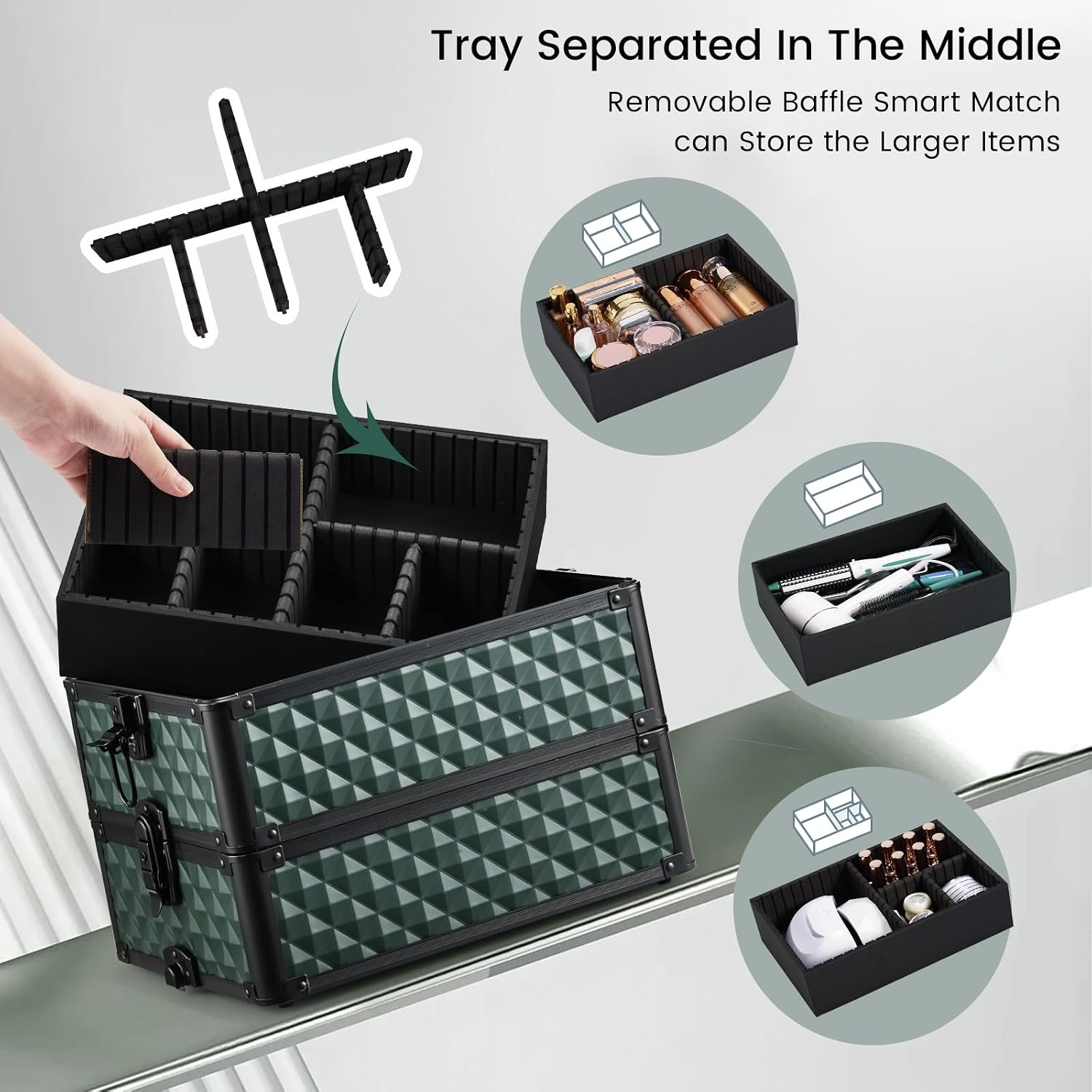 Stagiant Rolling Makeup Case Cosmetology Case on Wheels 4 in 1 Large Cosmetic Organizer Train Case Makeup Travel Case with Key Swivel Wheels Nail