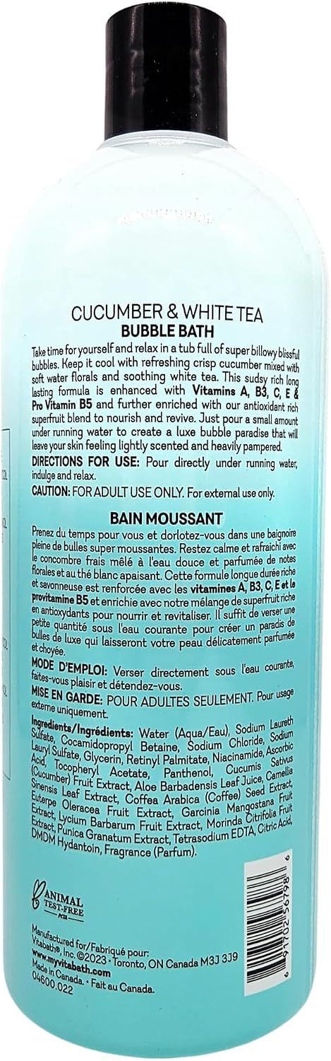 Vitabath Cucumber & White Tea Bubble Bath Rich Foaming Bubbly Soak & Relaxing Aromatherapy Moisturizing & Nourishing Indulgent Suds for Women & Men