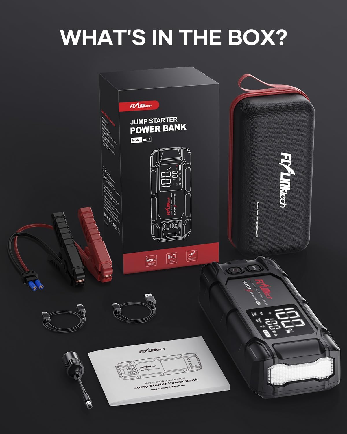 FLYLINKTECH Car Battery Jump Starter, 8000A Peak 26800mAh Jump Start Battery Pack(for All Gas or up to 12L Diesel)