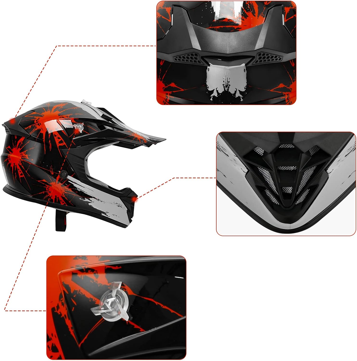 Kids Dirt Bike Helmet Youth Motorcycle Helmet DOT-Certified Full Face Helmets for Motocross ATV Off-Road Street Bike with Goggles & Gloves, Blue Flame Medium | Motorcycle Riding Gear included Goggles & Gloves, Ultra-Lightweight, For ATV UTV Off-Road, Blu…