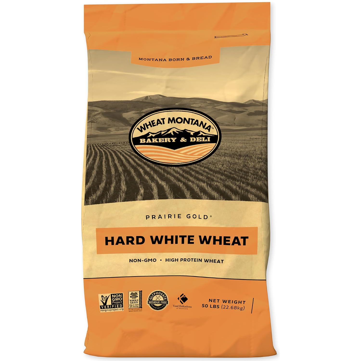 Wheat Montana: Prairie Gold: Wheat Berries - 50 lb Bulk Bag - 100% Whole Hard White Spring Wheat, Non-GMO, No Glyphosate, Milling, Bread & Baking