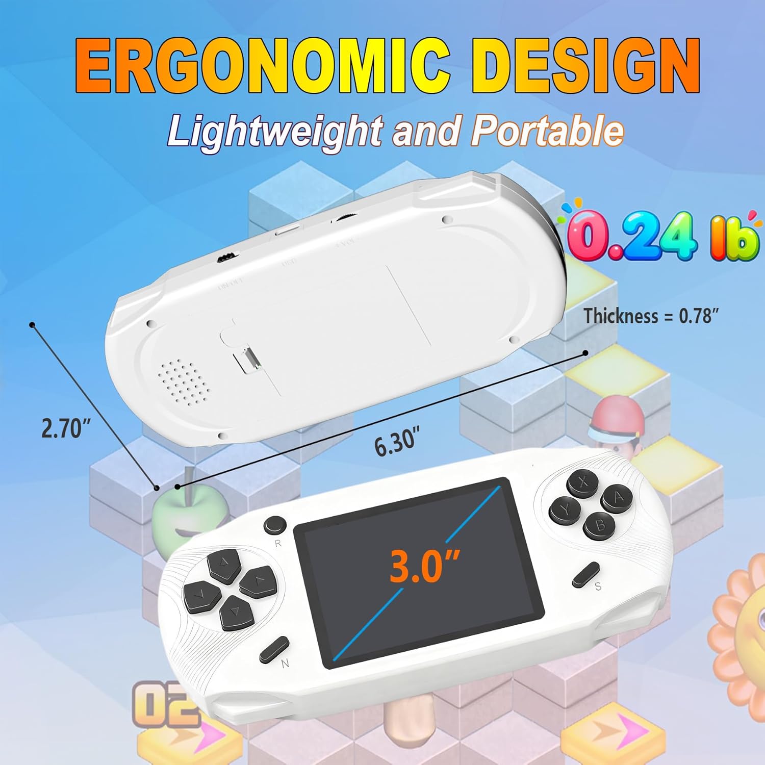 16 Bit Handheld Games for Kids Preloaded 220 Retro Video Games, Blue | 3.0" HD Screen, Rich Gameplay,USB-C Rechargeable, 6+Hrs Play, Portable Travel Toy for Car Flights,Boys Girls Birthdays Gift