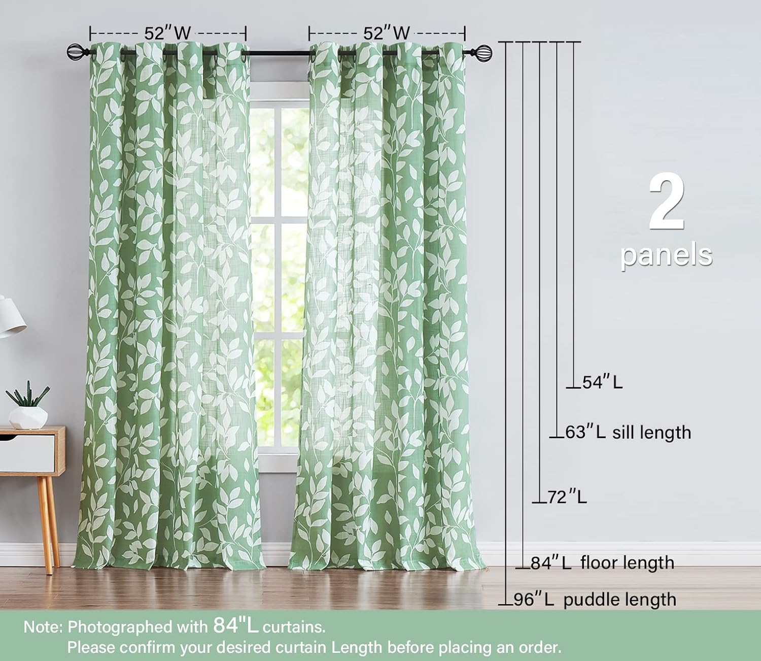 Leaf Semi Sheer Curtains for Bedroom Living Room 52x72" Taupe White Print 2