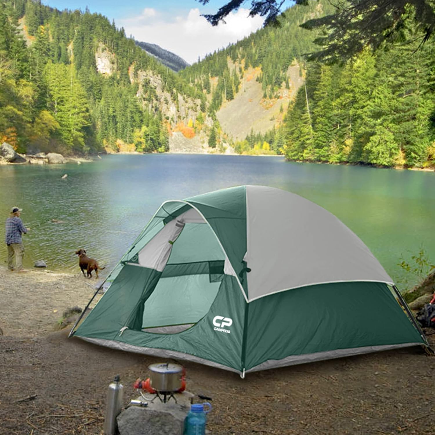 CAMPROS CP 3 Person Tent, Waterproof Dome Tents for Camping with Rainfly