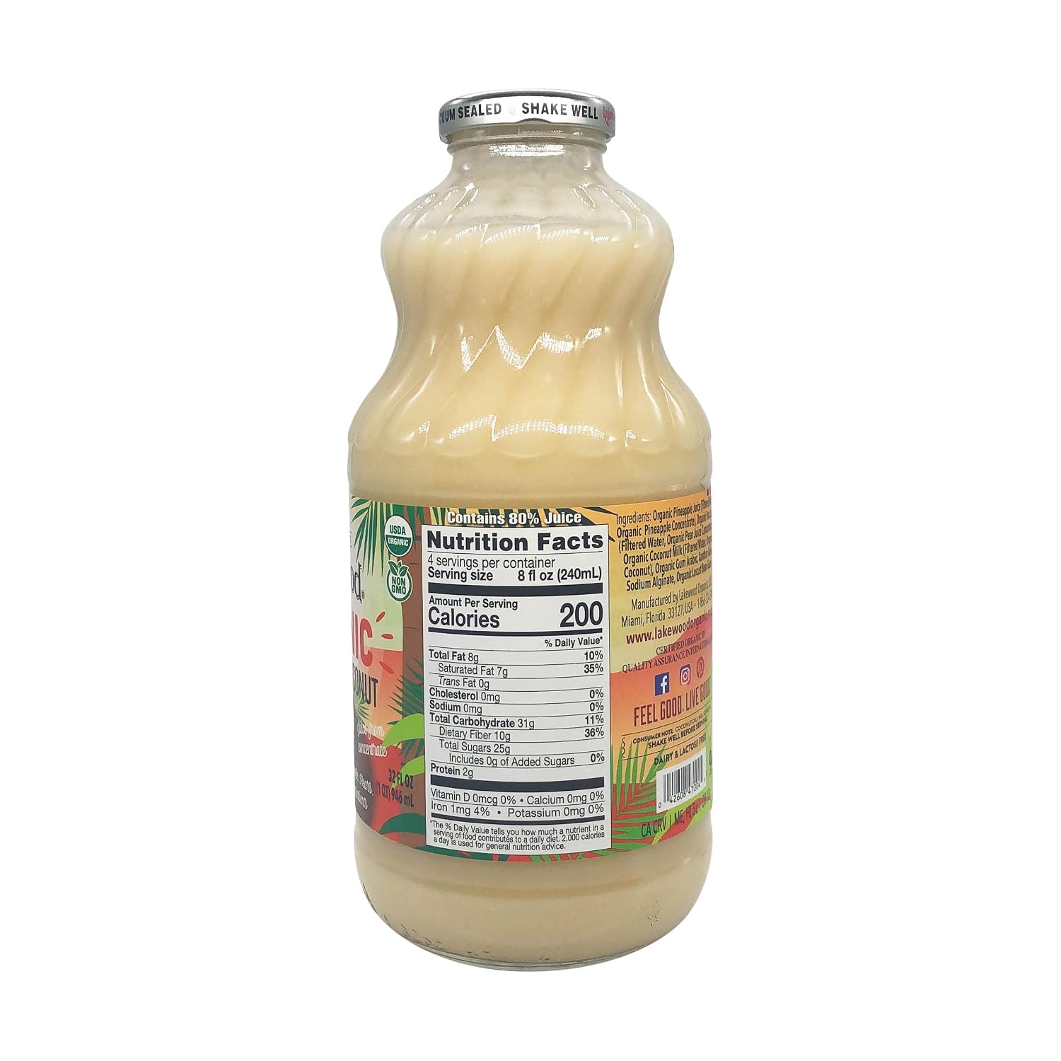 Lakewood Organic Pure Cranberry, Fresh Pressed, 32 Fl Oz (Pack of 6)