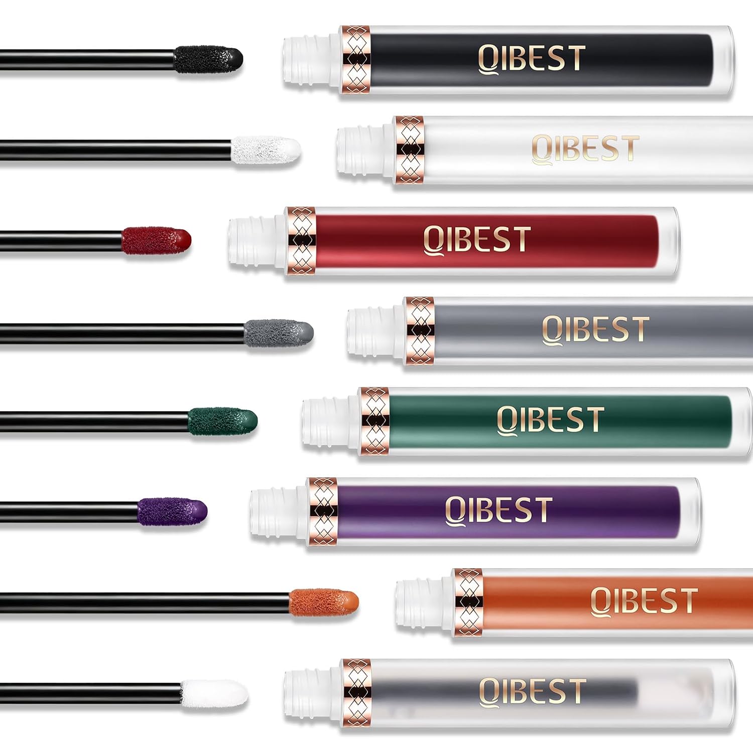 QiBest 7Pcs Matte Liquid Lipstick + 1Pcs Lip Plumper Makeup Set Kit, Pigmented Long Lasting Lip Gloss Set