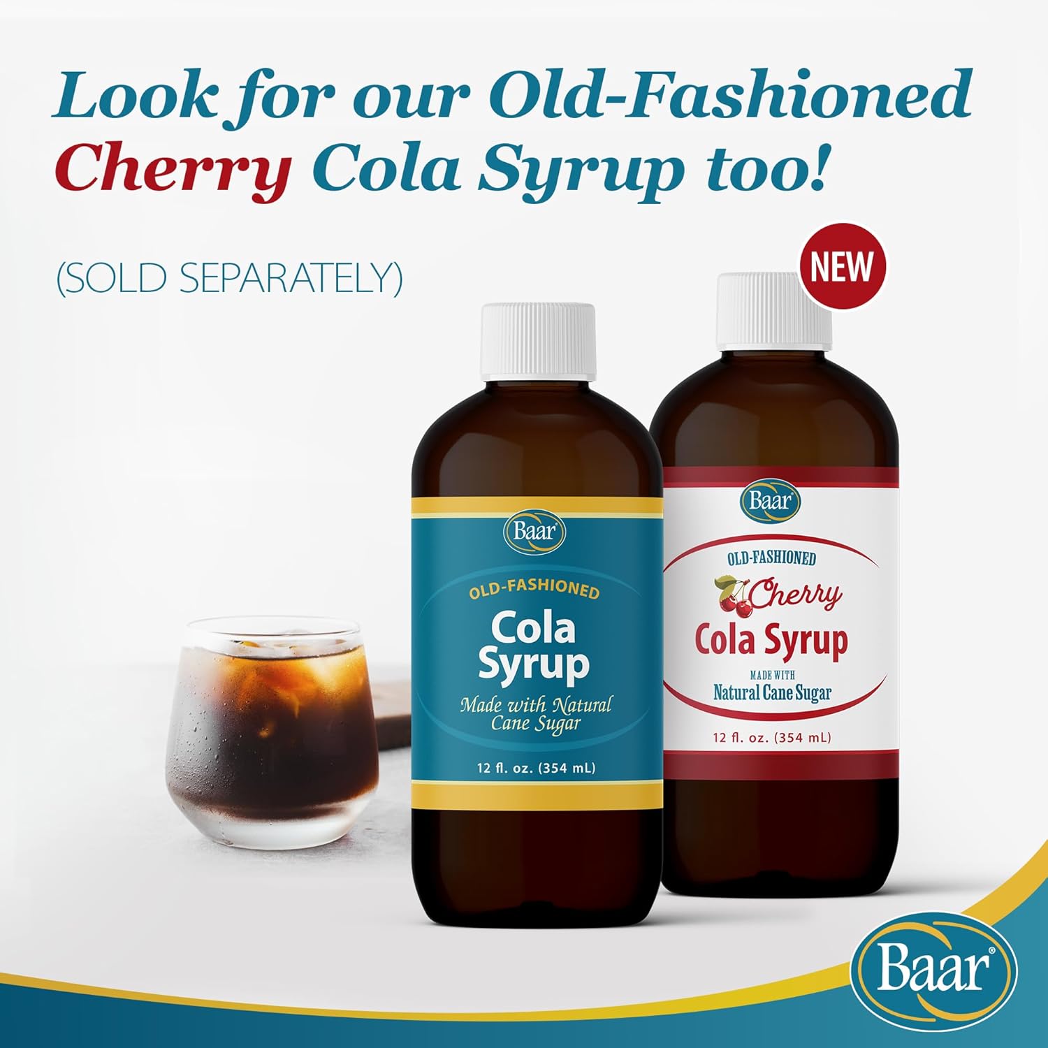 Baar Caffeine-Free Cola Syrup with Pure Cane Sugar, 12 oz | Non-Carbonated Cola Syrup, No High Fructose Corn Syrup, Made with Pure Cane Sugar for Mixing Drinks and Recipes