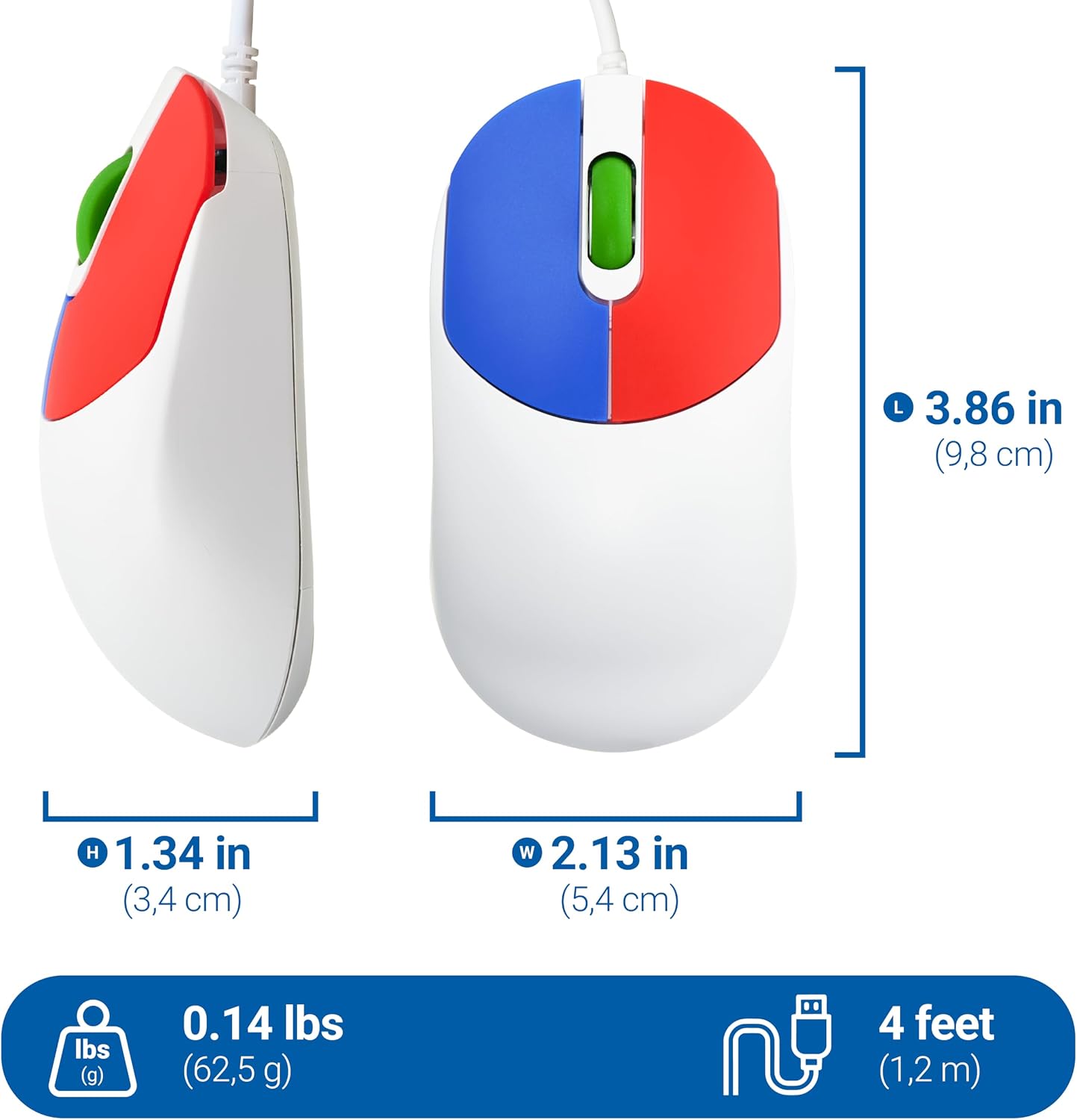 Clevy Kids Mouse - Colorful Ergonomic USB Computer and Laptop Kids Mouse for School and Home Computer Use - Wired Children Friendly - Compatible with Windows, macOS, Chromebook