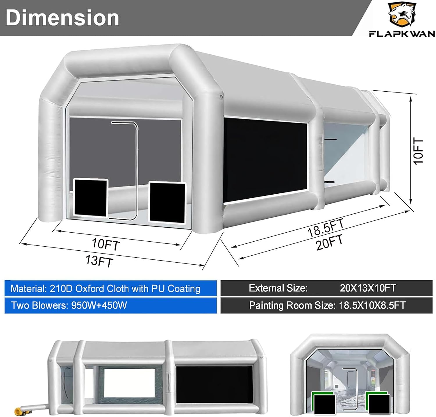 28X15X10FT Inflatable Spray Paint Booth Tent with Upgrade High-Power Blowers 950W+950W