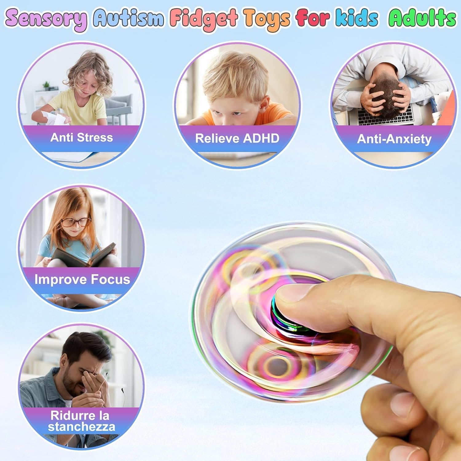 ATESSON Fidget Spinner Toy 2 to 5 Min Spins Durable Stainless Steel Bearing High Speed Metal Material Hand Spinner Stress Relief Anxiety Relieves