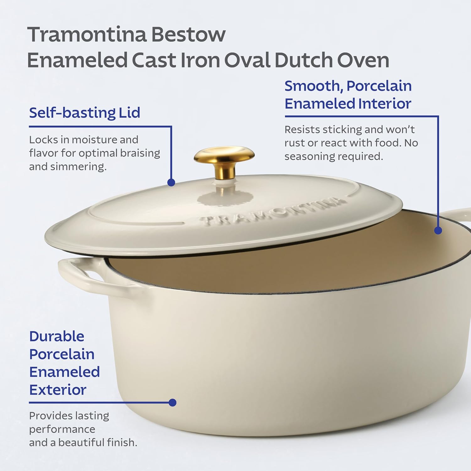 Tramontina Bestow Enameled Cast Iron 4-Qt Braiser Pan with Lid, Blue | Oven-to-Table Casserole Dish, Great for Shallow Braises & Simmers