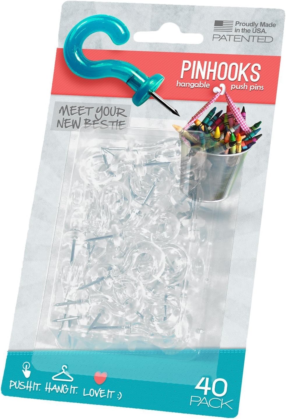 Push Pin Wall Hook - Klear Kindness (Transparent) - 40-Count