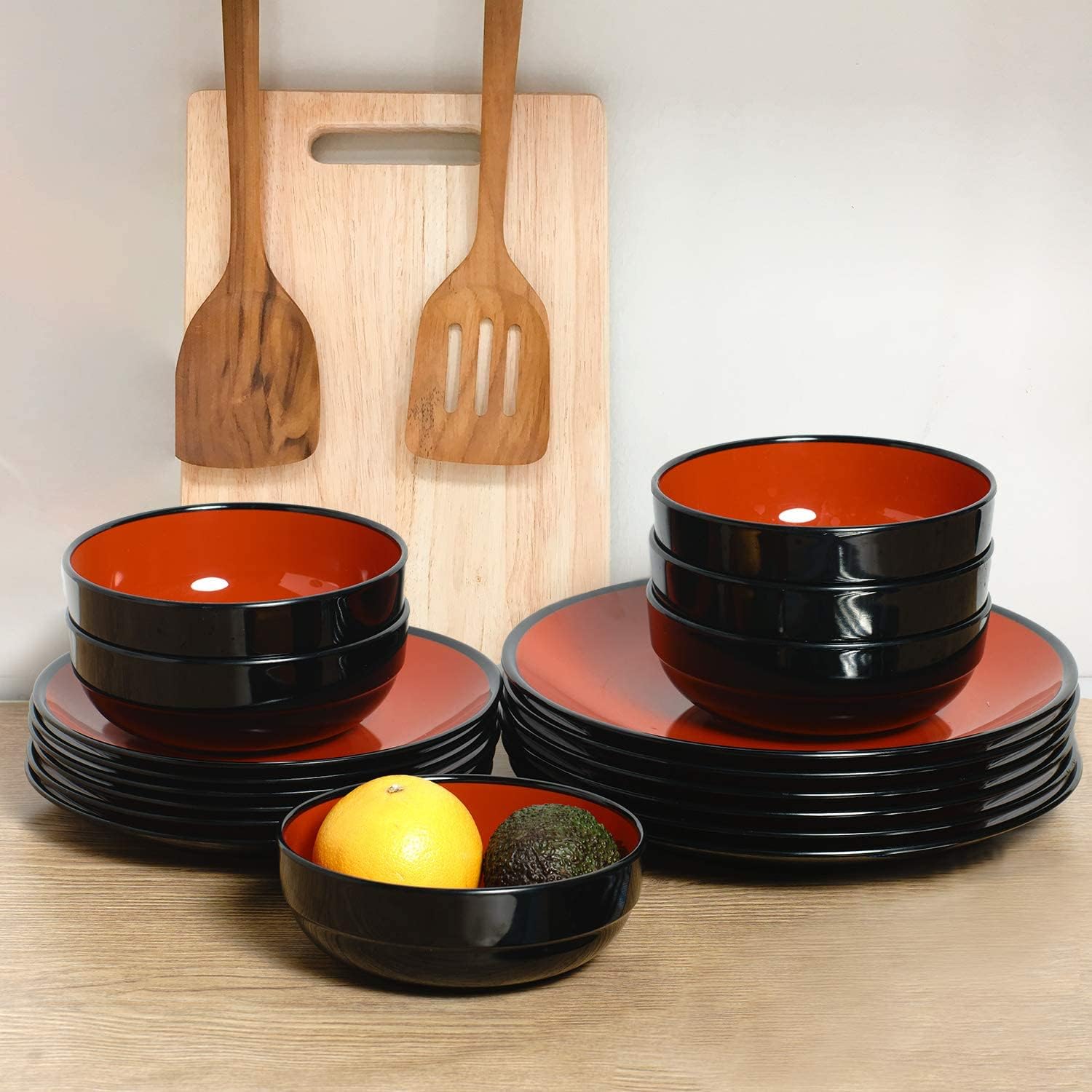 TP 18-Piece Dinnerware Set, Melamine Dishes Set with Bowls and Plates, Service for 6, Non-breakable Lightweight Dining Tableware, Teal