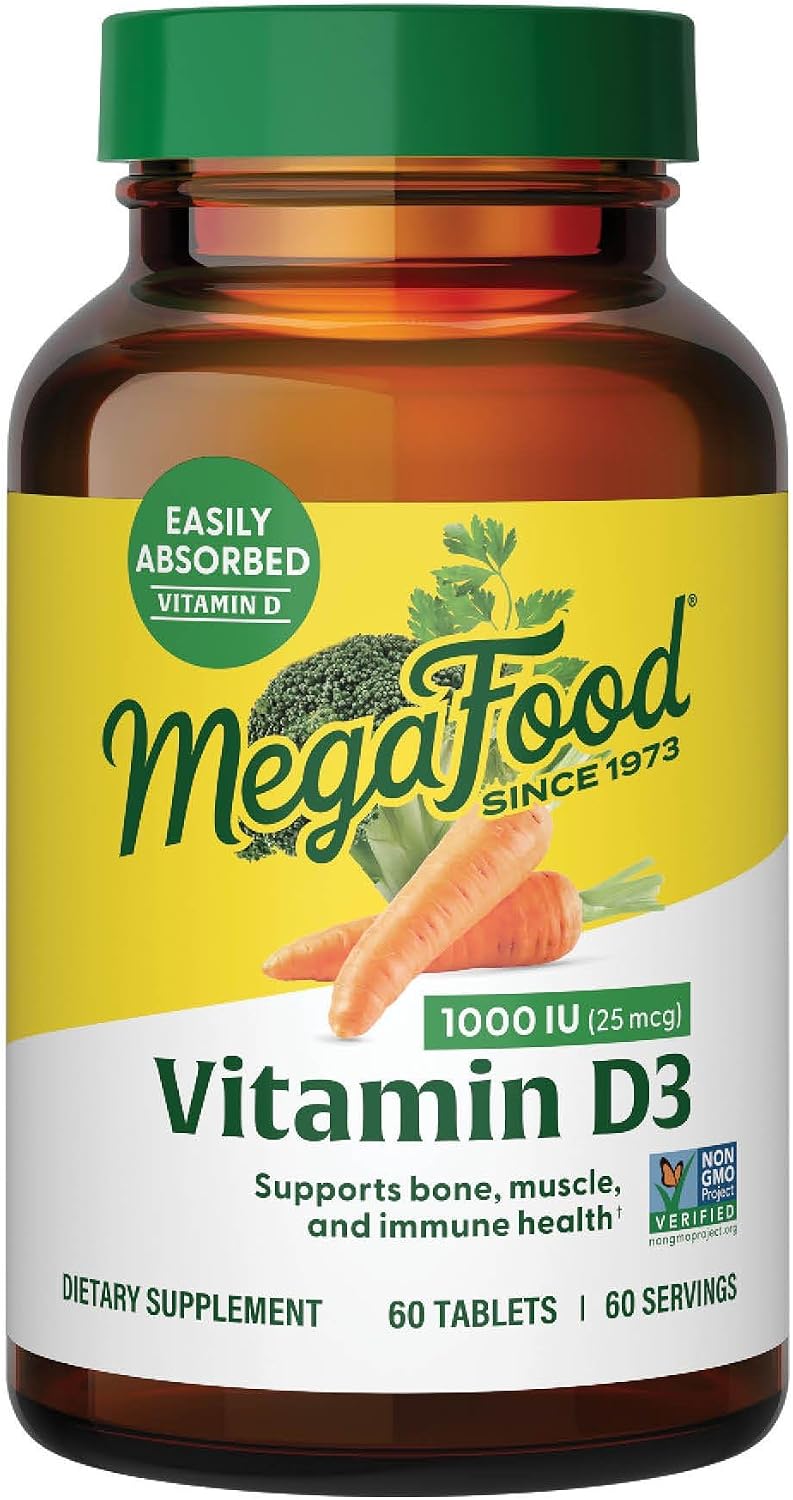 MegaFood Vitamin D3 1000 IU (25 mcg), Bone & Immune Health, 60 Tablets | Vitamin D3 Daily Support for Bone, Teeth, Muscle & Immune Health, Plus Real Food, Non-GMO, Vegetarian, 60 Servings