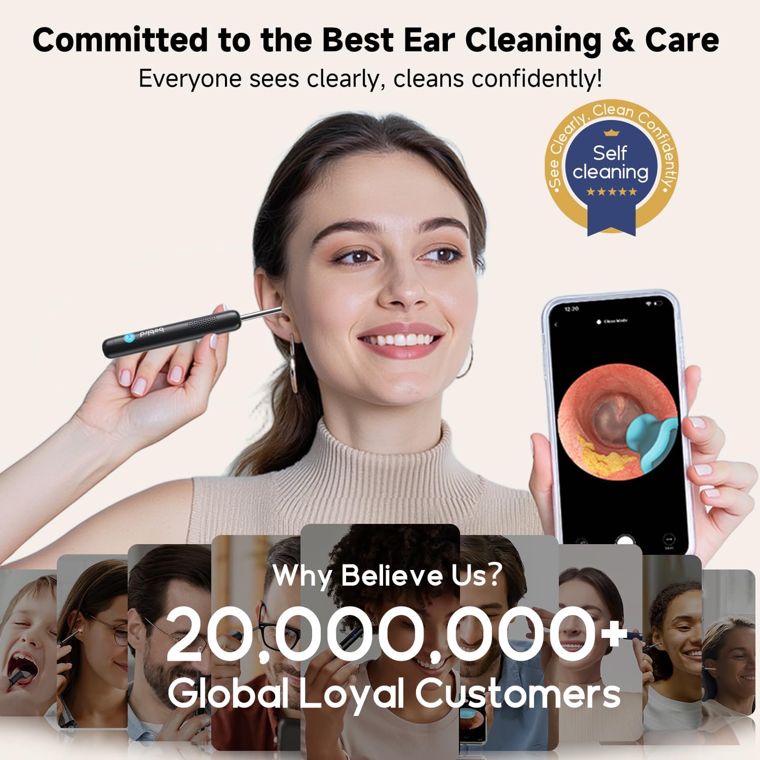 BEBIRD R1 Ultra Ear Wax Removal Tweezers:1296P HD Ear Camera Cleaner, Black