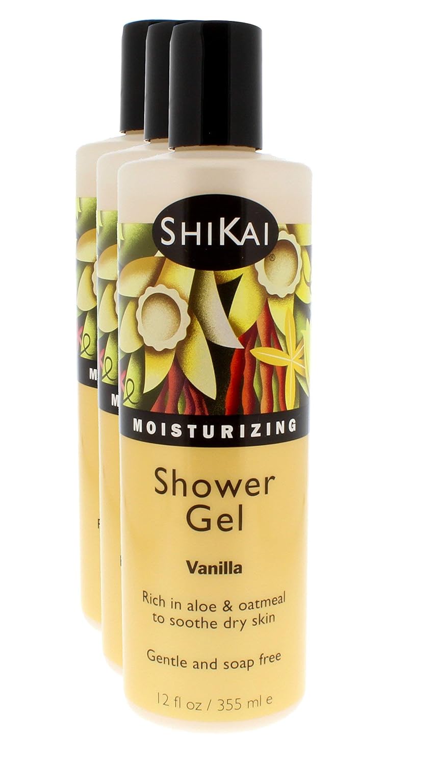 ShiKai Daily Moisturizing Shower Gel (Sandalwood, 12oz, Pack of 3) | Gentle Formula | Aloe Vera & Oatmeal for Soft, Healthy Skin | Dry Skin Relief
