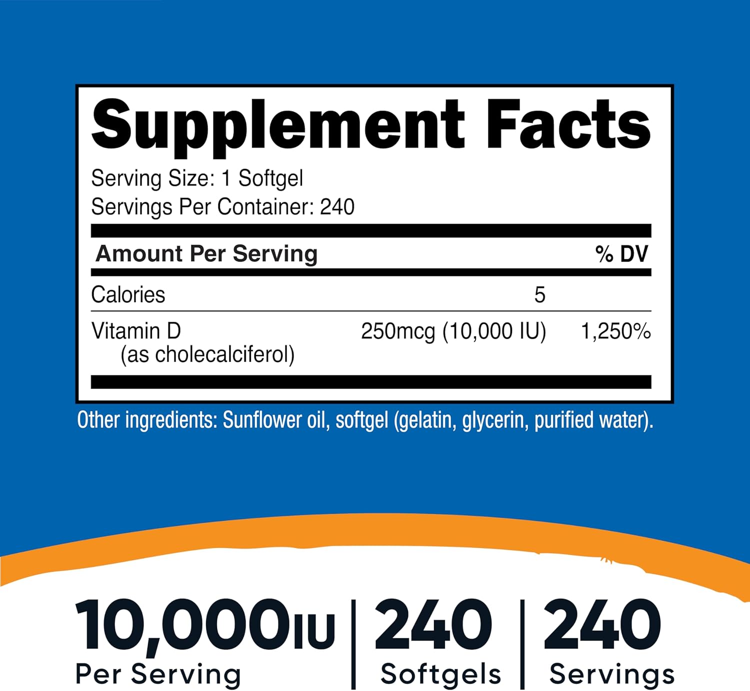 Nutricost Vitamin D3 (10,000 IU) 240 Softgels, GMO-Free, Potent | Gluten Free Vitamin D