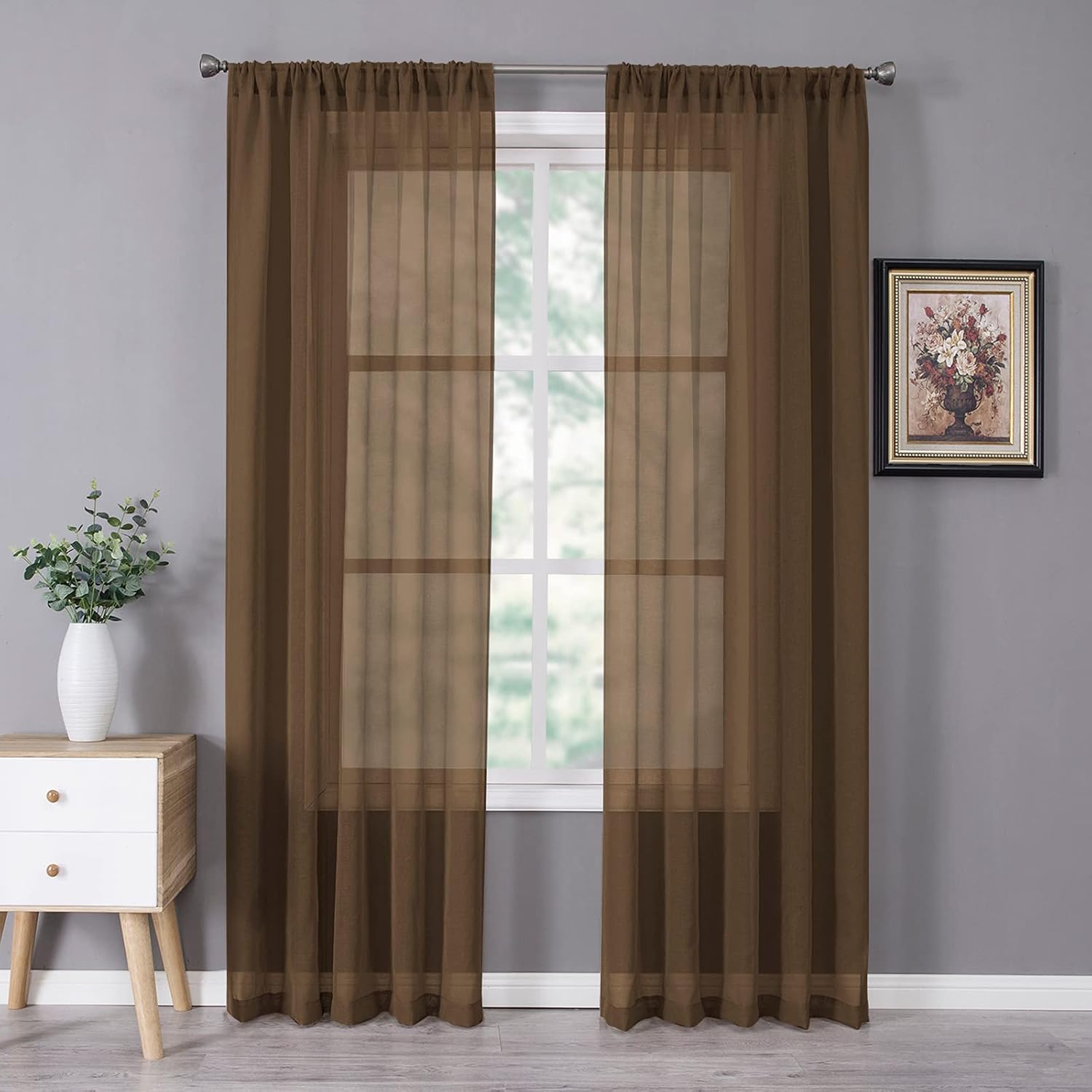 Tollpiz Sheer Curtain Linen Textured Living Room Curtains Sheer Light Filtering Rod Pocket Voile Curtain for Bedroom, 54 x 72 inches Long, White