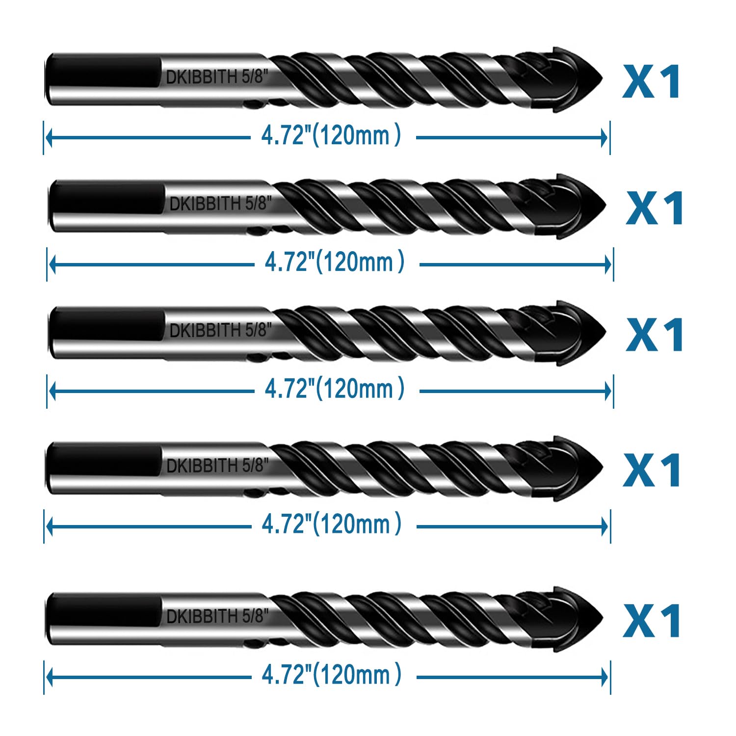 10-Piece Masonry Drill Bit Set for Concrete Tile Glass Ceramic Brick, 1/8 to 1/2 Inch Drilling Bits with Triangle Handle