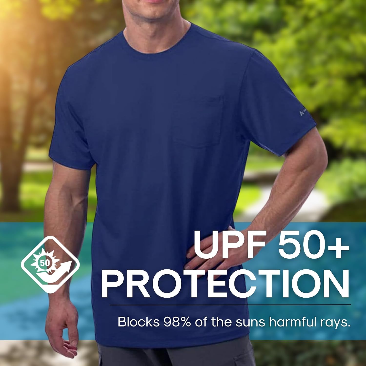 Arctic Cool Men’s Crew Neck Instant Cooling Pocket Workwear Moisture Wicking Performance UPF 50+ Short Sleeve Shirt