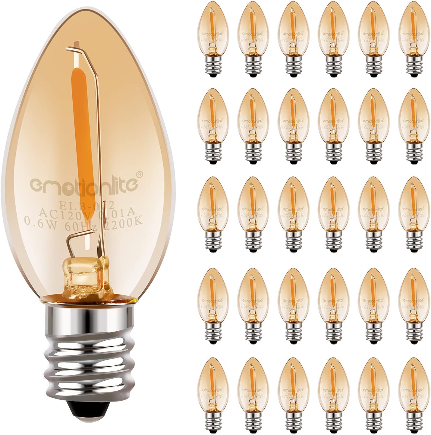 Emotionlite C7 LED Candelabra Bulbs, E12 Base, Warm White 2700K, 4 Pack | lear LED chandelier bulbs, 4W/5W/6W/7W incandescent equivalent with E12 candelabra base