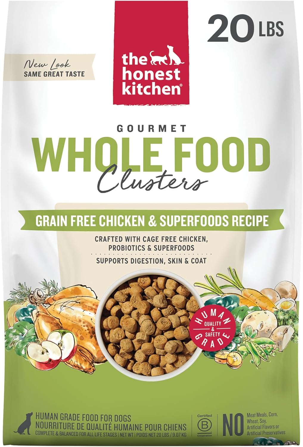 The Honest Kitchen Grain Free Beef & Superfoods Whole Food Clusters, Human Grade Dry Dog Food, Vet-Crafted Nutritional Support for Skin, Coat, Digestion & Overall Wellness, 20 lb Bag